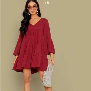 Shein v neck ruffled hem babydoll dress